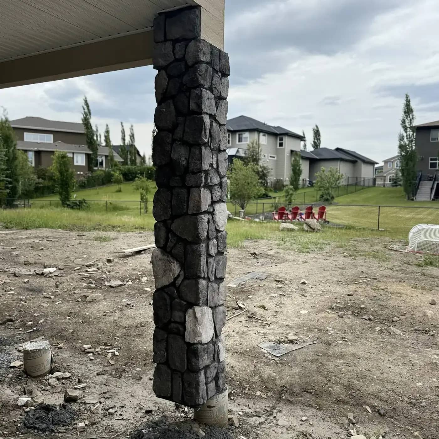 Ground preparation around stone column before concrete flatwork completion